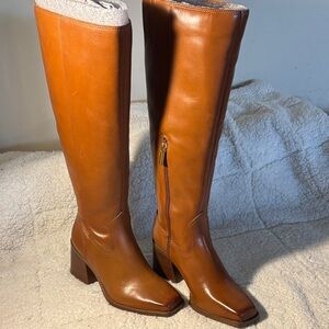 Vince Camuto Tan Leather Heeled Boots - wide calf